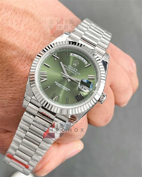 rolex day date green white gold|rolex 18k white gold vintage.